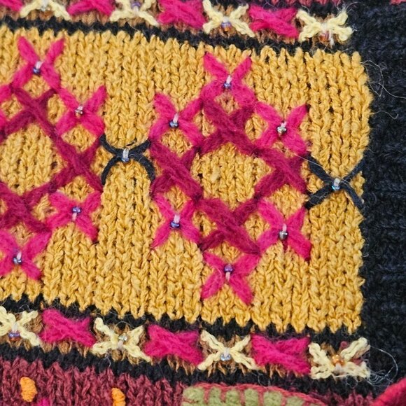 Susan Bristol Small Black Hand Embroidered Cardigan Boho Vintage Festive Floral - Picture 4 of 13